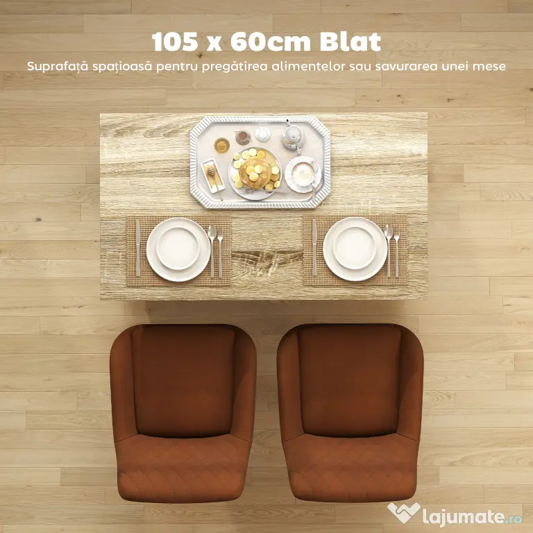 HOMCOM Insulă de Bucătărie cu Bar, Cărucior de Bucătărie cu 2 Compartimente Deschise și 2 Dulapuri, 105x60x82 cm, Negru | Aosom Romania