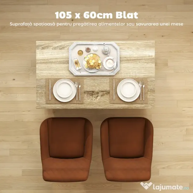 HOMCOM Insulă de Bucătărie cu Bar, Cărucior de Bucătărie cu 2 Compartimente Deschise și 2 Dulapuri, 105x60x82 cm, Negru | Aosom Romania