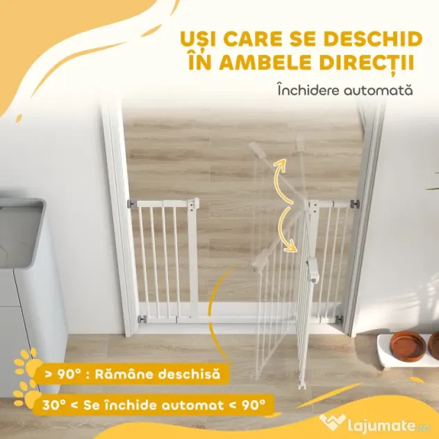 PawHut Poartă Extensibilă pentru Câini fără Șuruburi, Poartă de Siguranță Reglabilă cu 2 Extensii, 94-100 cm, Alb | Aosom Romania