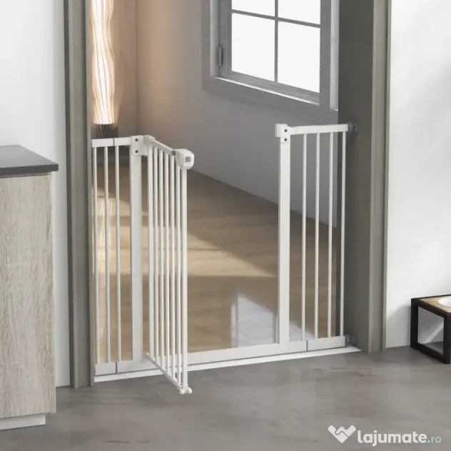 PawHut Poartă Extensibilă pentru Câini fără Șuruburi, Poartă de Siguranță Reglabilă cu 2 Extensii, 94-100 cm, Alb | Aosom Romania