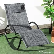Outsunny Șezlong de Grădină, Balansoar cu Gravitație Zero, Șezlong Impermeabil cu Tetieră, 155x61x88 cm, Gri | Aosom Romania