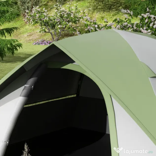 Outsunny Cort de Camping cu 3 Locuri, Geam din Plasă și Cârlig Felinar, Cort de Camping din PE, 270x210x150 cm, Verde | Aosom Romania