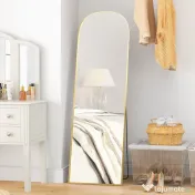 HOMCOM Oglindă de Podea și Perete cu Suport Pliabil, 50x161.5cm, Auriu | Aosom Romania