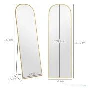 HOMCOM Oglindă de Podea și Perete cu Suport Pliabil, 50x161.5cm, Auriu | Aosom Romania