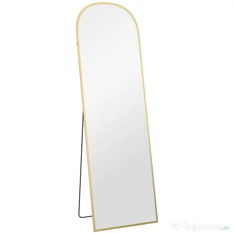 HOMCOM Oglindă de Podea și Perete Modernă din Aliaj de Aluminiu cu Suport Pliabil, 50x161.5 cm, Aur