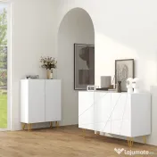 HOMCOM Dulap de Depozitare cu 2 Dulapuri și Raft Reglabil, din PAL și Metal, 120x40x75 cm, Alb și Auriu