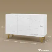 HOMCOM Dulap de Depozitare cu 2 Dulapuri și Raft Reglabil, din PAL și Metal, 120x40x75 cm, Alb și Auriu