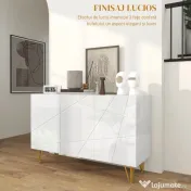 HOMCOM Dulap de Depozitare cu 2 Dulapuri și Raft Reglabil, din PAL și Metal, 120x40x75 cm, Alb și Auriu