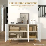 HOMCOM Dulap de Depozitare cu 2 Dulapuri și Raft Reglabil, din PAL și Metal, 120x40x75 cm, Alb și Auriu