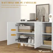 HOMCOM Dulap de Depozitare cu 2 Dulapuri și Raft Reglabil, din PAL și Metal, 120x40x75 cm, Alb și Auriu