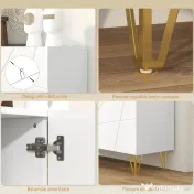 HOMCOM Dulap de Depozitare cu 2 Dulapuri și Raft Reglabil, din PAL și Metal, 120x40x75 cm, Alb și Auriu