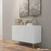 HOMCOM Dulap de Depozitare cu 2 Dulapuri și Raft Reglabil, din PAL și Metal, 120x40x75 cm, Alb și Auriu