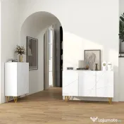 HOMCOM Dulap de Depozitare cu 2 Dulapuri și Raft Reglabil, din PAL și Metal, 120x40x75 cm, Alb și Auriu