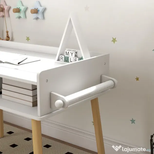 HOMCOM Set de Masă și Scaun pentru Copii, Masă de Activități pentru Copii Mici 3 în 1 cu Tablă de Construcție, 87x45x59.5 cm, Alb | Aosom Romania