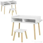 HOMCOM Set de Masă și Scaun pentru Copii, Masă de Activități pentru Copii Mici 3 în 1 cu Tablă de Construcție, 87x45x59.5 cm, Alb