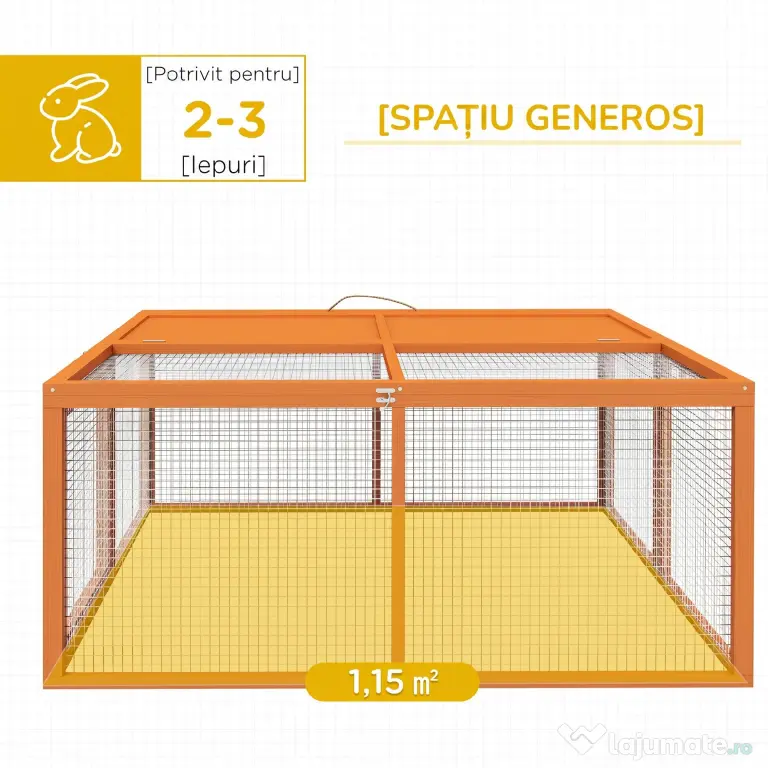 PawHut Cușcă pentru Iepuri, Cușcă pliabilă din lemn cu Partea de Sus Deschisă și Spațiu Larg, 110x105x50 cm, Portocaliu. | Aosom Romania