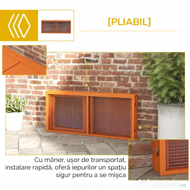 PawHut Cușcă pentru Iepuri, Cușcă pliabilă din lemn cu Partea de Sus Deschisă și Spațiu Larg, 110x105x50 cm, Portocaliu. | Aosom Romania