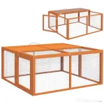 PawHut Cușcă pliabilă de exterior pentru 2-3 rozătoare, cu multiple intrări, din lemn și oțel, 110x105x50 cm, portocaliu