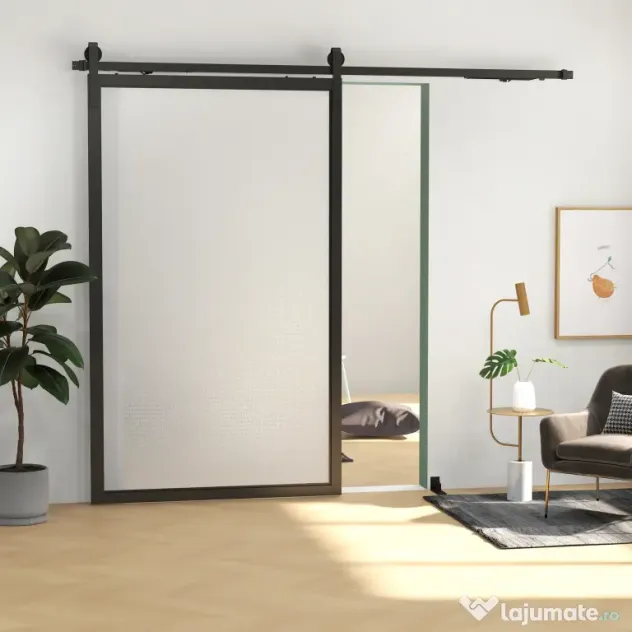 HOMCOM Kit pentru Ușă Glisantă cu Instalare fără Perforare pentru o Singură Ușă, Kit Modern pentru Ușă Glisantă, 244x0.5x4 cm, Negru | Aosom Romania