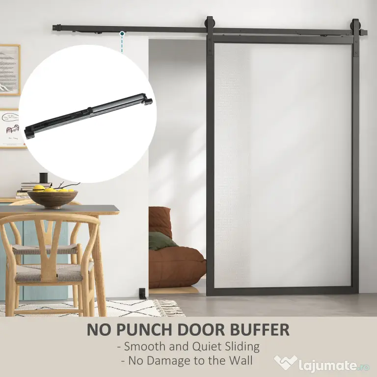 HOMCOM Kit pentru Ușă Glisantă cu Instalare fără Perforare pentru o Singură Ușă, Kit Modern pentru Ușă Glisantă, 244x0.5x4 cm, Negru | Aosom Romania