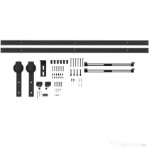 HOMCOM Kit pentru Ușă Glisantă cu Instalare fără Perforare pentru o Singură Ușă, Kit Modern pentru Ușă Glisantă, 244x0.5x4 cm, Negru