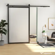 HOMCOM Kit pentru Ușă Glisantă cu Instalare fără Perforare pentru o Singură Ușă, Kit Modern pentru Ușă Glisantă, 244x0.5x4 cm, Negru 