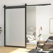 HOMCOM Kit pentru Ușă Glisantă cu Instalare fără Perforare pentru o Singură Ușă, Kit Modern pentru Ușă Glisantă, 244x0.5x4 cm, Negru 
