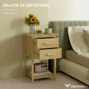 HOMCOM Noptiere, 2 piese, cu 2 Sertare și Poliță de Jos în Stil Nordic, Noptiere Moderne din Bambus, 40x34x60 cm, Lemn Natural | Aosom Romania