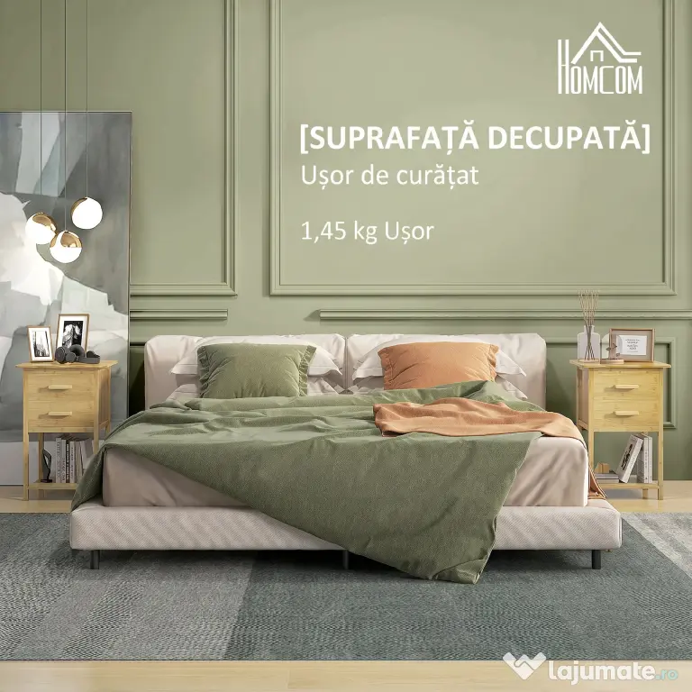 HOMCOM Noptiere, 2 piese, cu 2 Sertare și Poliță de Jos în Stil Nordic, Noptiere Moderne din Bambus, 40x34x60 cm, Lemn Natural | Aosom Romania