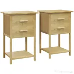 HOMCOM Set 2 noptiere cu 2 sertare și raft inferior în stil nordic, din bambus, 40x34x60 cm