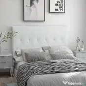 HOMCOM Căpătâi Pat Matrimonial Capitonată cu Design cu Nasturi, Spătar Pat din Piele PU și MDF, 160x7x120 cm, Alb