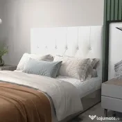 HOMCOM Căpătâi Pat Matrimonial Capitonată cu Design cu Nasturi, Spătar Pat din Piele PU și MDF, 160x7x120 cm, Alb