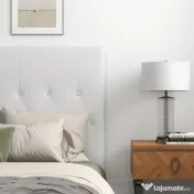 HOMCOM Căpătâi Pat Matrimonial Capitonată cu Design cu Nasturi, Spătar Pat din Piele PU și MDF, 160x7x120 cm, Alb