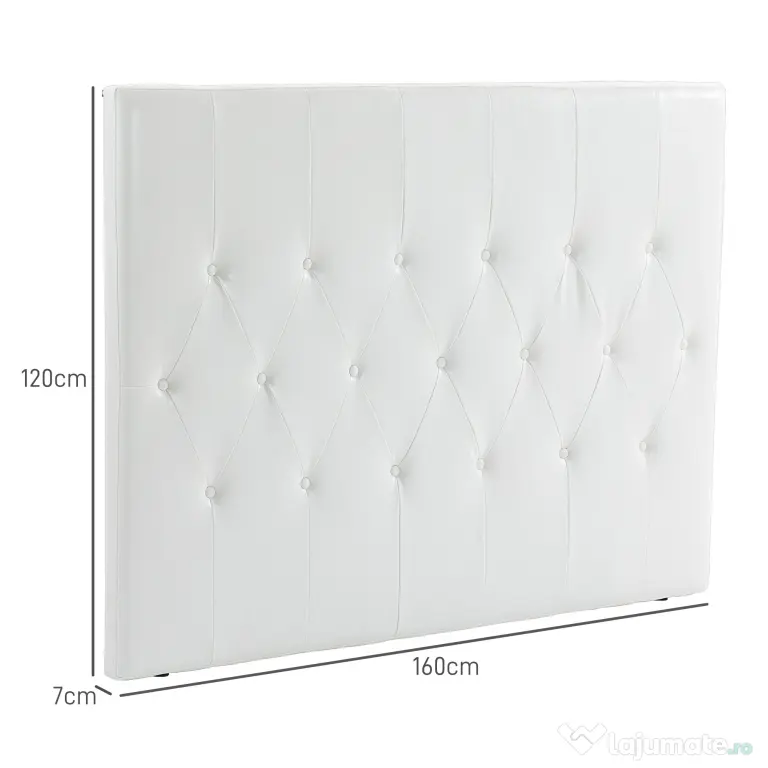 HOMCOM Spătar Pat Matrimonial Capitonată cu Design cu Nasturi, Căpătâi Pat din Piele PU și MDF, 160x7x120 cm, Alb | Aosom Romania