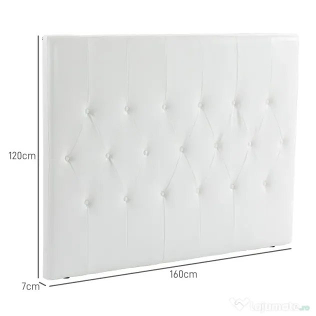 HOMCOM Spătar Pat Matrimonial Capitonată cu Design cu Nasturi, Căpătâi Pat din Piele PU și MDF, 160x7x120 cm, Alb | Aosom Romania