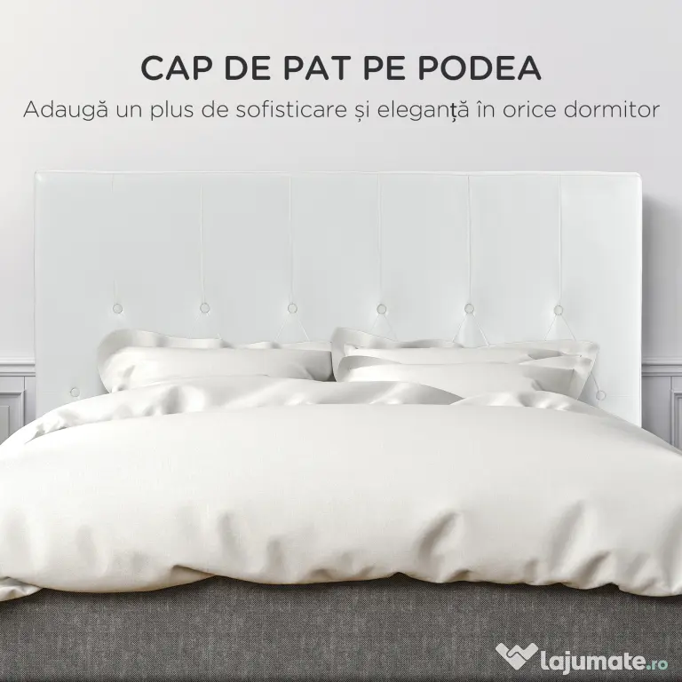 HOMCOM Spătar Pat Matrimonial Capitonată cu Design cu Nasturi, Căpătâi Pat din Piele PU și MDF, 160x7x120 cm, Alb | Aosom Romania