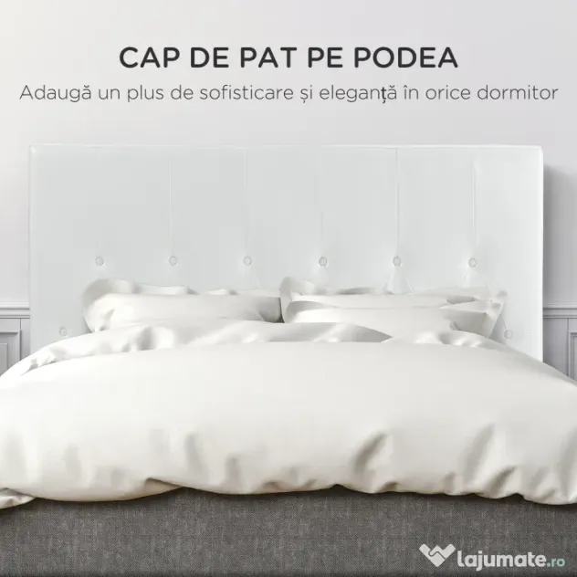 HOMCOM Spătar Pat Matrimonial Capitonată cu Design cu Nasturi, Căpătâi Pat din Piele PU și MDF, 160x7x120 cm, Alb | Aosom Romania