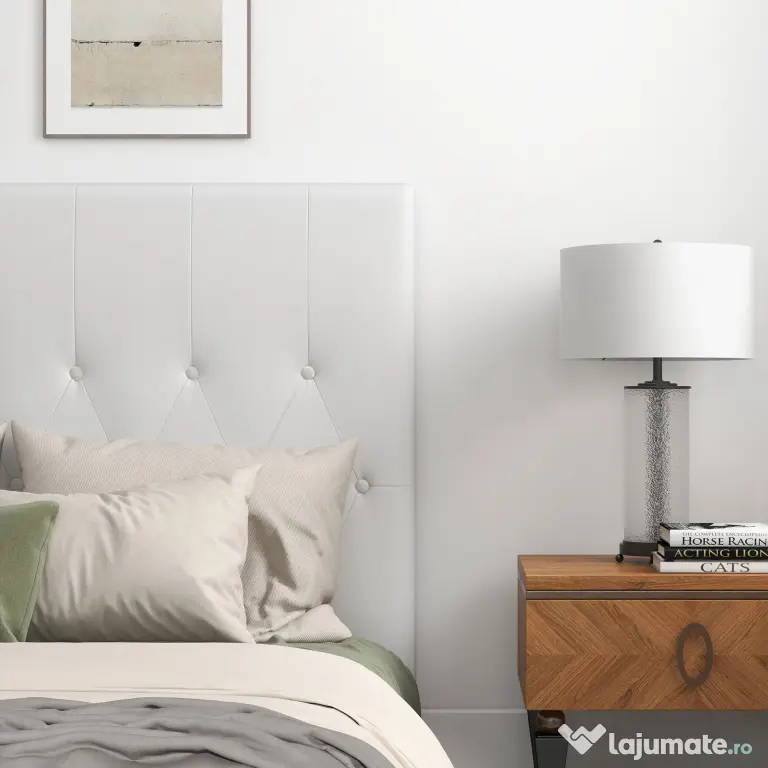 HOMCOM Spătar Pat Matrimonial Capitonată cu Design cu Nasturi, Căpătâi Pat din Piele PU și MDF, 160x7x120 cm, Alb | Aosom Romania