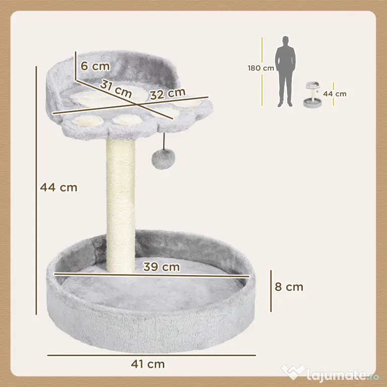 PawHut Copac de Zgariat pentru Pisici de 5kg, 41x41x44 cm, Gri | Aosom Romania