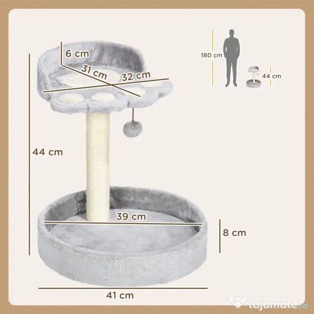 PawHut Copac de Zgariat pentru Pisici de 5kg, 41x41x44 cm, Gri | Aosom Romania