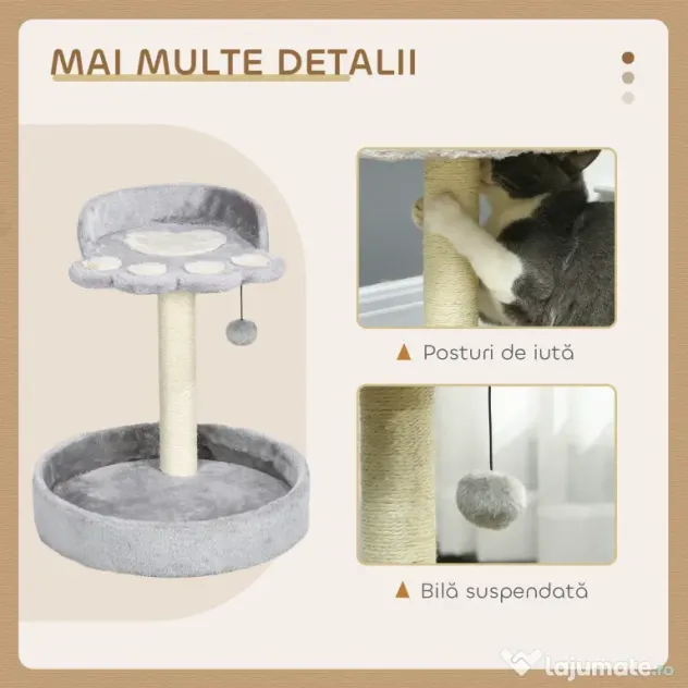 PawHut Copac de Zgariat pentru Pisici de 5kg, 41x41x44 cm, Gri | Aosom Romania