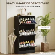 HOMCOM Dulap Îngust pentru Pantofi cu 3 Sertare și Rafturi Reglabile pe 2 Niveluri, 60x23,5x115 cm, Negru | Aosom Romania 