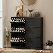 HOMCOM Dulap Îngust pentru Pantofi cu 3 Sertare și Rafturi Reglabile pe 2 Niveluri, 60x23,5x115 cm, Negru | Aosom Romania 
