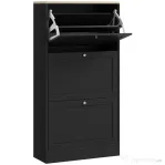 HOMCOM Dulap pentru pantofi economisitor de spațiu, cu 3 sertare și rafturi reglabile pe 2 niveluri, din lemn, 60x23,5x115 cm, negru