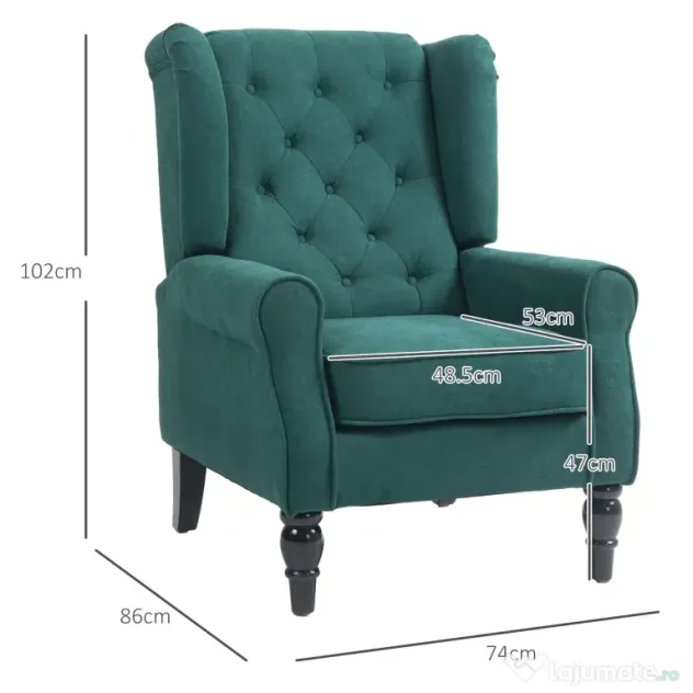 HOMCOM Scaun Accent Clasic cu Picioare de Lemn, Verde închis | Aosom Romania