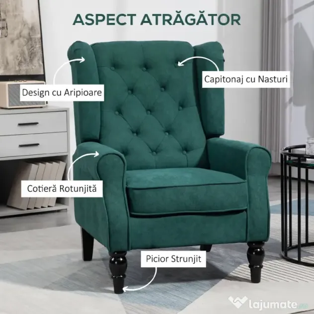 HOMCOM Scaun Accent Clasic cu Picioare de Lemn, Verde închis | Aosom Romania
