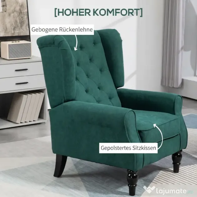 HOMCOM Scaun Accent Clasic cu Picioare de Lemn, Verde închis | Aosom Romania