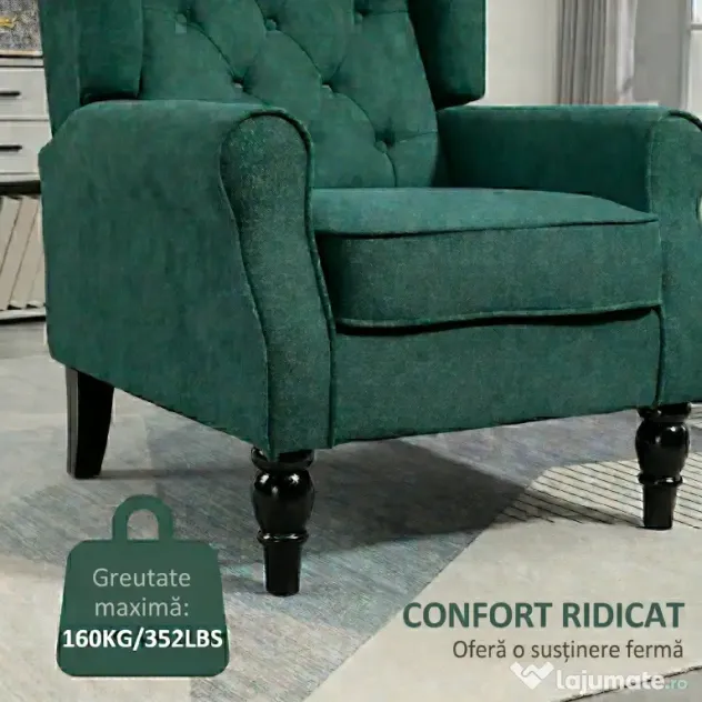 HOMCOM Scaun Accent Clasic cu Picioare de Lemn, Verde închis | Aosom Romania