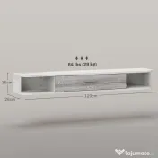 HOMCOM Dulap TV Suspendat din Lemn cu 2 Rafturi Deschise și Dulap, 120x26x16 cm, Alb și Gri