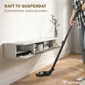 HOMCOM Dulap TV Suspendat din Lemn cu 2 Rafturi Deschise și Dulap, 120x26x16 cm, Alb și Gri